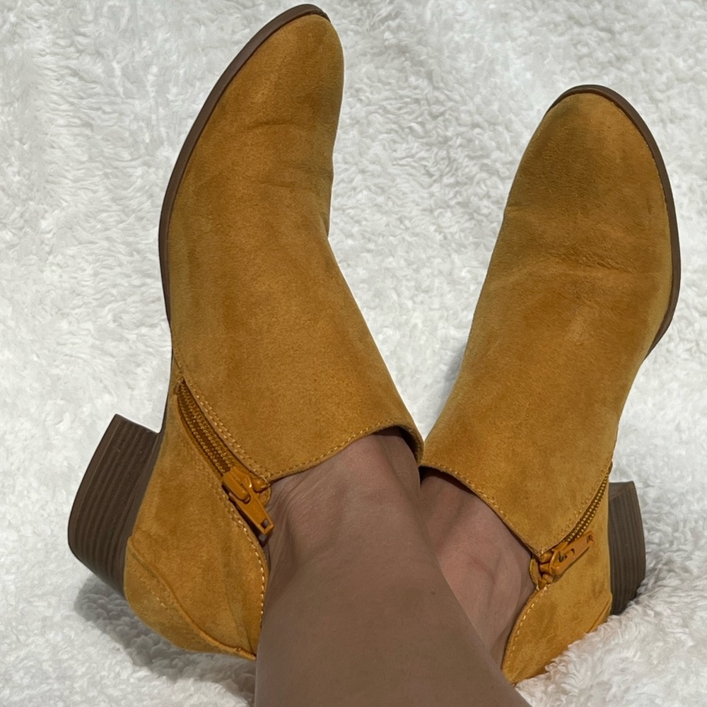Mustard Suede Ankle Booties